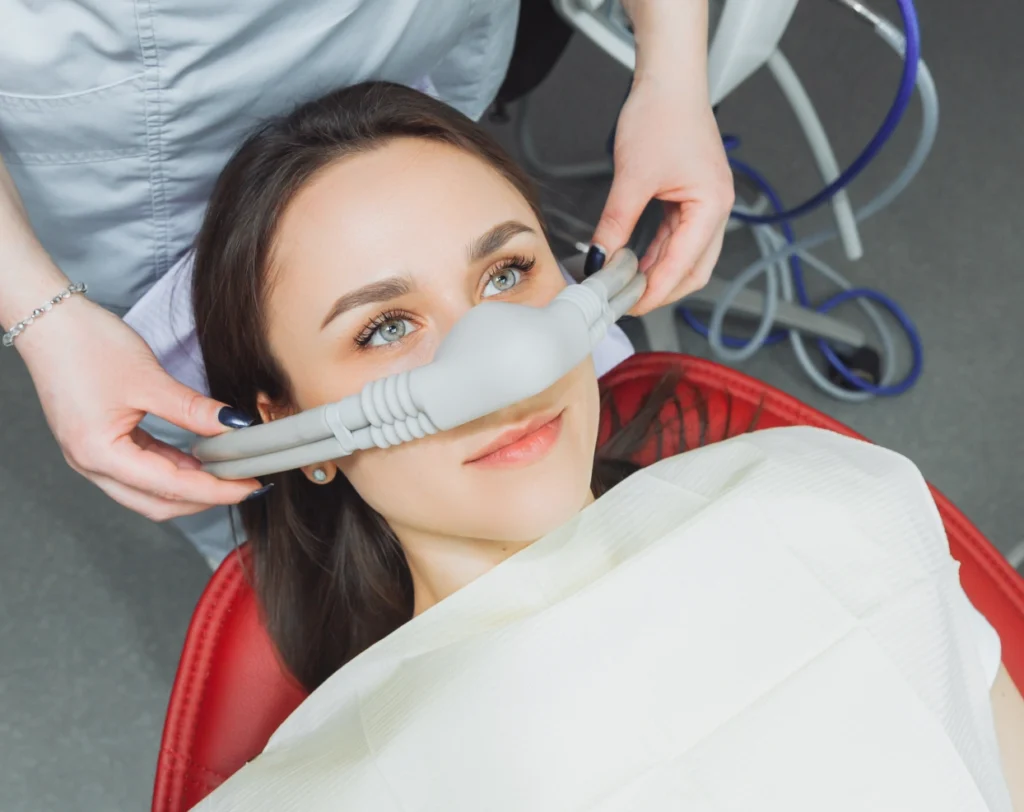 patient getting nitrous oxide sedation for the dentist