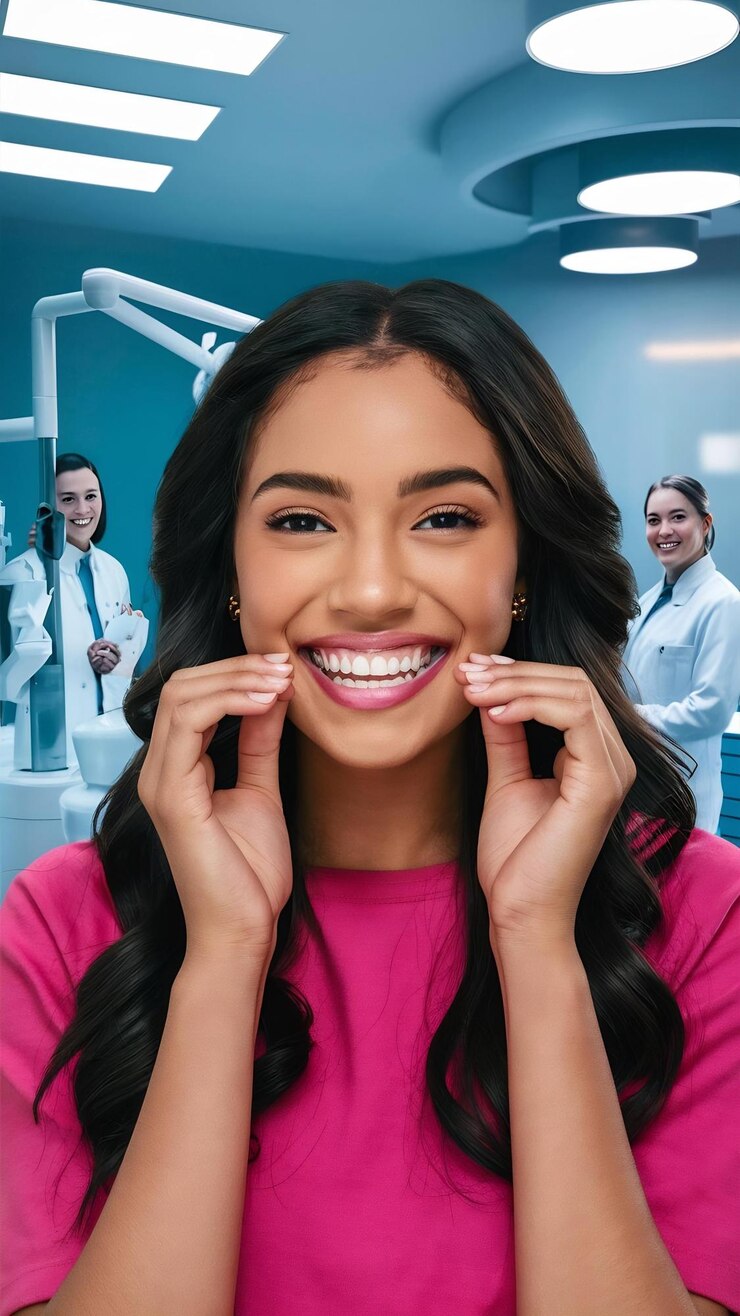 young woman smiling with her Invisalign trays